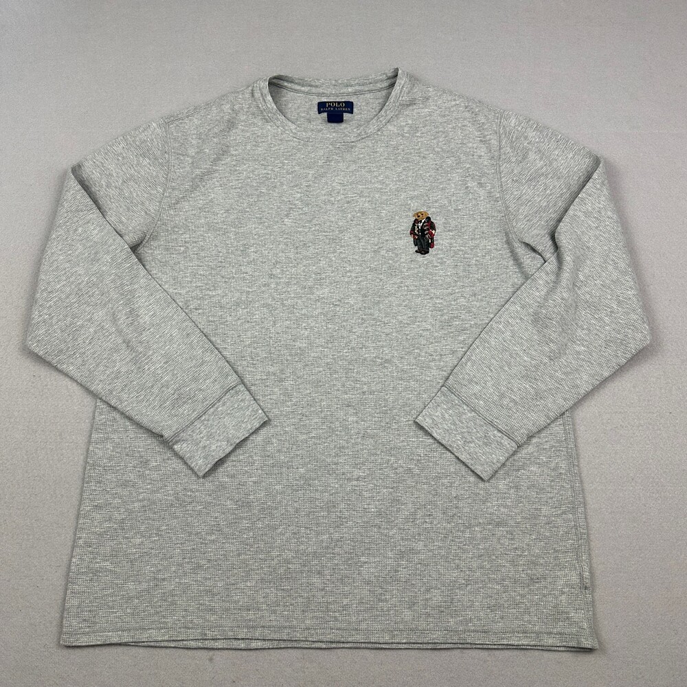 Polo Ralph Lauren Sleepwear Shirt Men 2XL Gray Heather Polo Bear Long Sleeve
